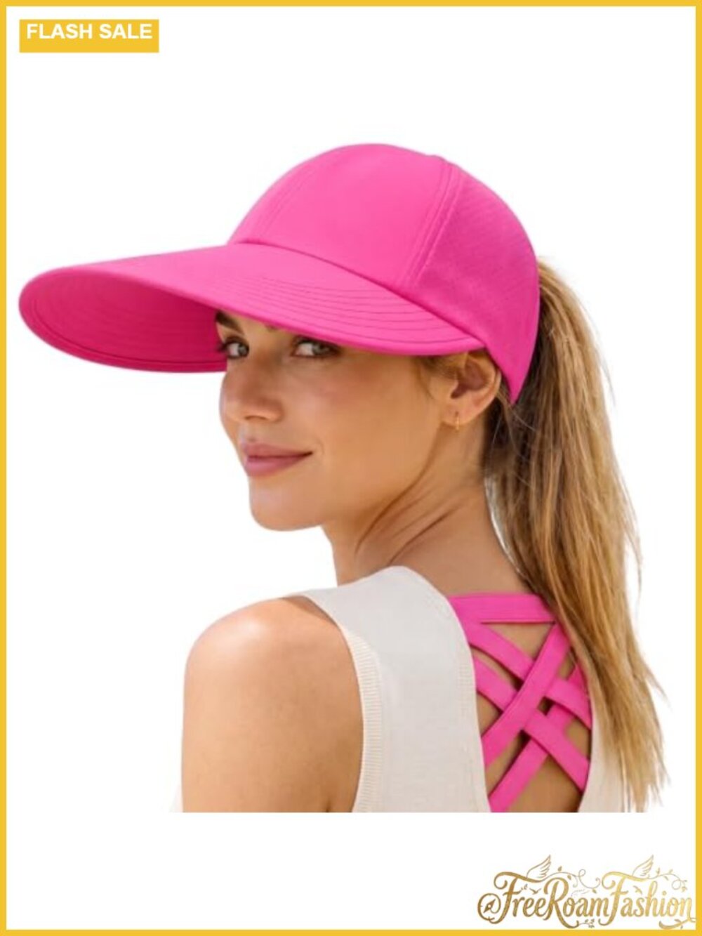 Wide Brim Sun Hat with Ponytail Hole UPF 50+ UV Protection Beach Visor